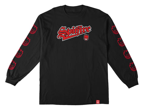 SPITFIRE BASEBALL BIGHEAD SLEEVE L/S TEE BLACK w/ RED, WHITE & BLACK PREMIUM PRINTS