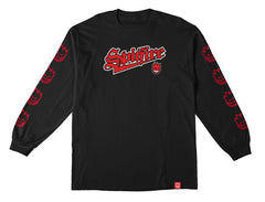 SPITFIRE BASEBALL BIGHEAD SLEEVE L/S TEE BLACK w/ RED, WHITE & BLACK PREMIUM PRINTS