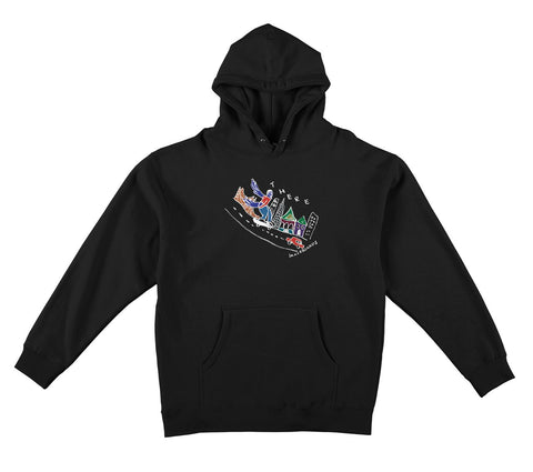 THERE CITY BOX FIT HOOD BLACK w/ MULTI COLOR PRINT