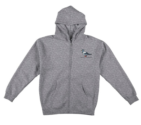 ANTIHERO LIL PIGEON EMB ZIP HOOD GREY HEATHER w/ MULTI COLOR EMBROIDERY