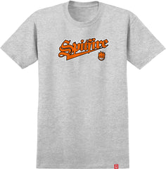 SPITFIRE BASEBALL BIGHEAD TEE HEATHER GREY w/ ORANGE, BLACK & WHITE PRINT
