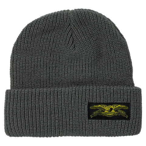 ANTIHERO STOCK EAGLE LABEL CUFF BEANIE CHARCOAL / YELLOW