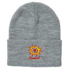 KROOKED SUN HEART CUFF BEANIE HEATHER GREY w/ MULTI COLOR EMBROIDERY