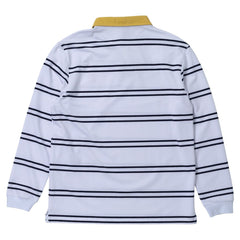 KROOKED SUN HEART RUGBY SHIRT WHITE/NAVY w/ YELLOW & RED EMBROIDERY