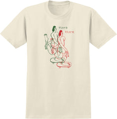 THERE THERE THERE TEE NATURAL w/ GREEN & RED PRINT