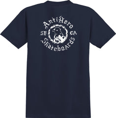 ANTIHERO PIGEON MOTION POCKET TEE NAVY w/ WHITE PRINTS