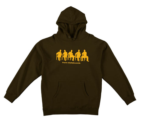 THERE TRADESHOW BOX FIT HOOD BROWN w/ YELLOW PRINT