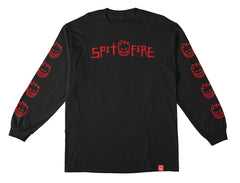 SPITFIRE ROUGH SCRIBBLE BIGHEAD SLEEVE L/S TEE BLACK w/ RED PRINTS