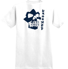 KROOKED SKULLS DBL POCKET TEE WHITE w/ NAVY PRINTS