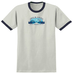 REAL 3RD AND ARMY RINGER TEE NATURAL / MIDNIGHT NAVY w/ MULTI COLOR PRINT