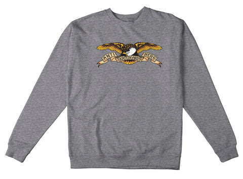 ANTIHERO EAGLE HEAVYWEIGHT CREWNECK HEATHER GREY w/ BLACK MULTI COLOR PRINT