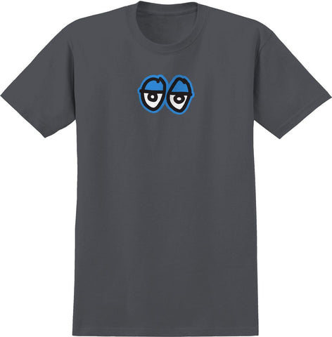 KROOKED EYES LG TEE CHARCOAL (SOLID) w/ BLUE, BLACK & WHITE PRINT