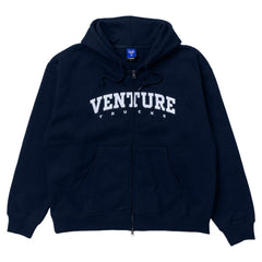 VENTURE BLOCK EMB HEAVYWEIGHT BOX FIT ZIP HOOD DEEP NAVY w/ WHITE EMBELLISHMENT