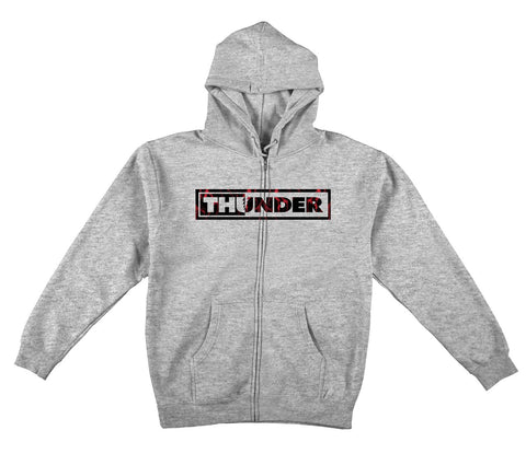 THUNDER BAR BOLT STRIKE HEAVYWEIGHT ZIP HOOD HEATHER GREY w/ BLACK & RED PRINT