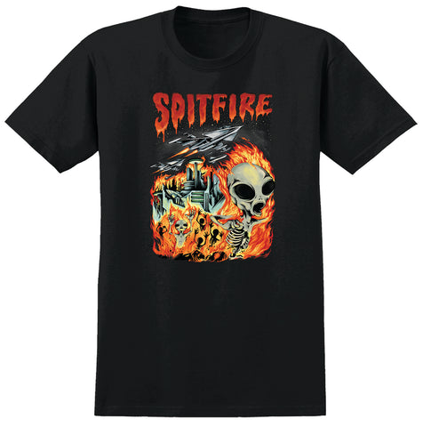 SPITFIRE INVASION TEE BLACK w/ MULTICOLOR PRINT